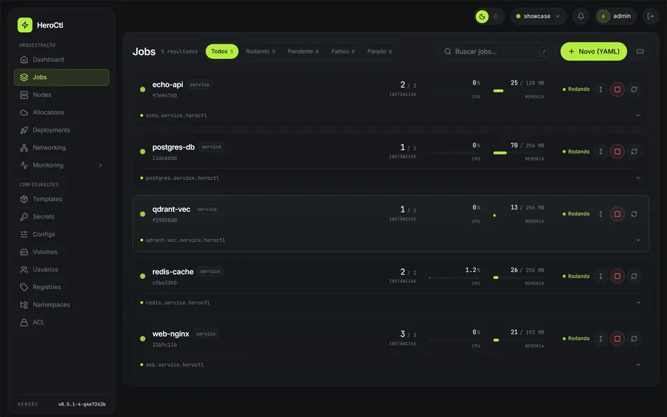 HeroCtl console — Jobs